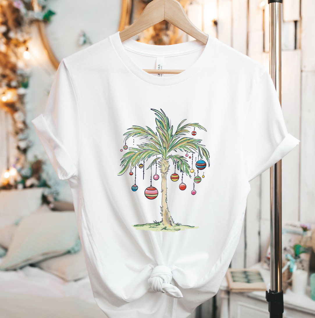 Palm Tree Christmas T-shirt Dressing Festive White
