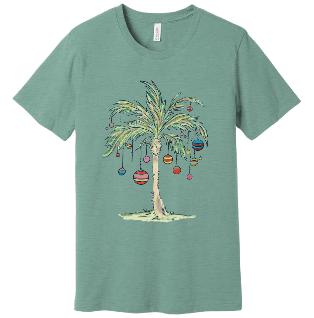 Palm Tree Christmas T-shirt Dressing Festive dusty blue