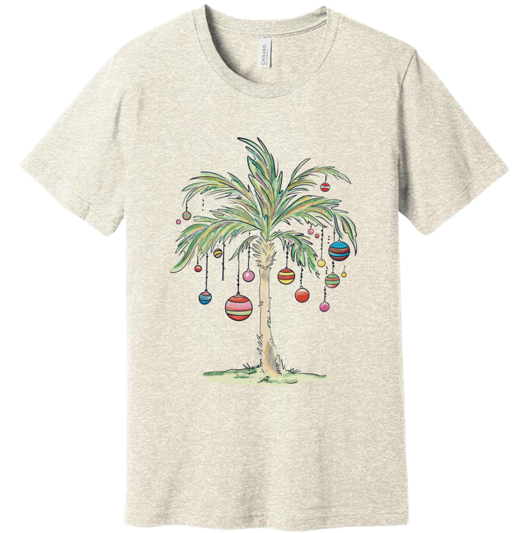 Palm Tree Christmas T-shirt Dressing Festive natural
