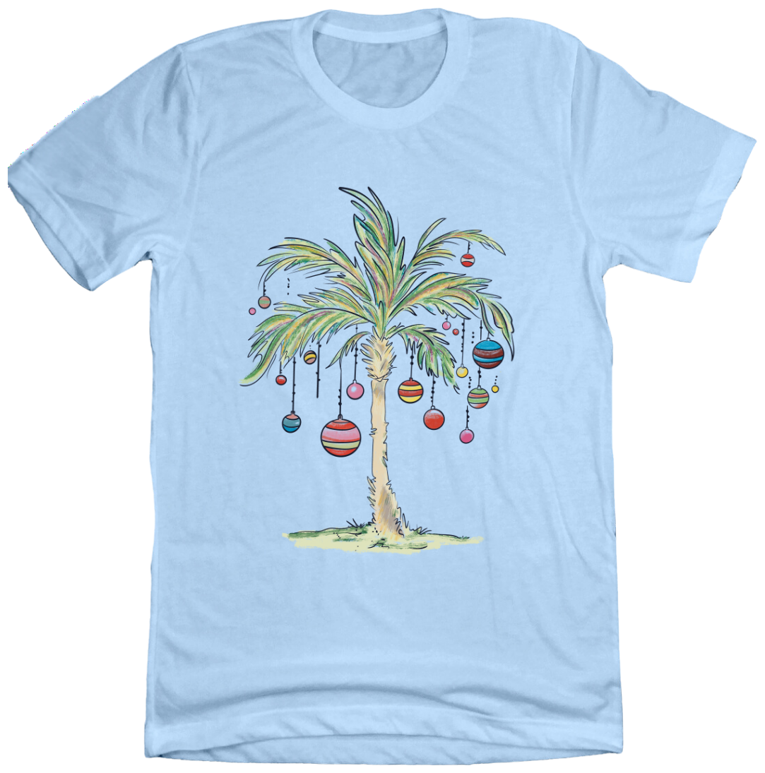 Palm Tree Christmas T-shirt Dressing Festive light blue