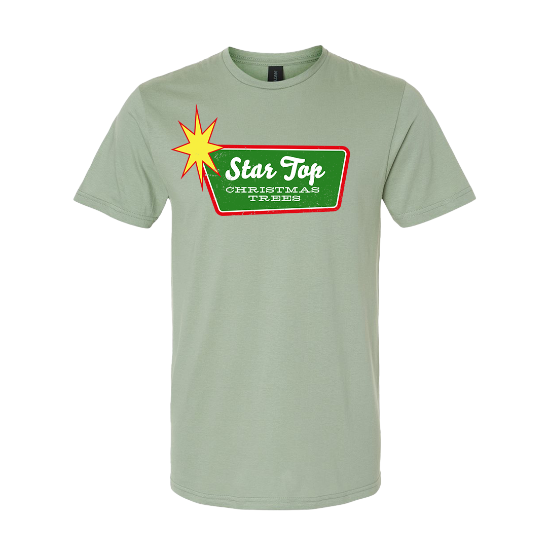 Star Top Christmas Trees T-shirts Dressing Festive sage tee