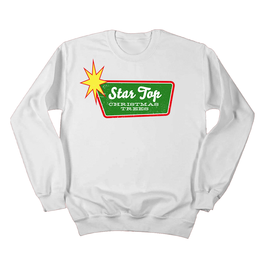 Star Top Christmas Trees Fleece Dressing Festive white crewneck