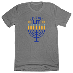Hanukkah Lets Get Lit Dressing Festive grey T-shirt