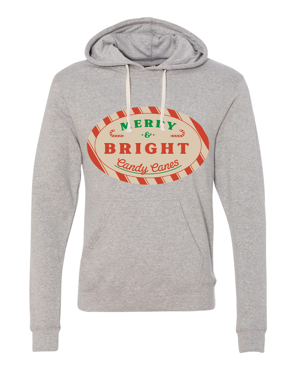Merry and Bright Candy Canes Dressing Festive grey hoodie
