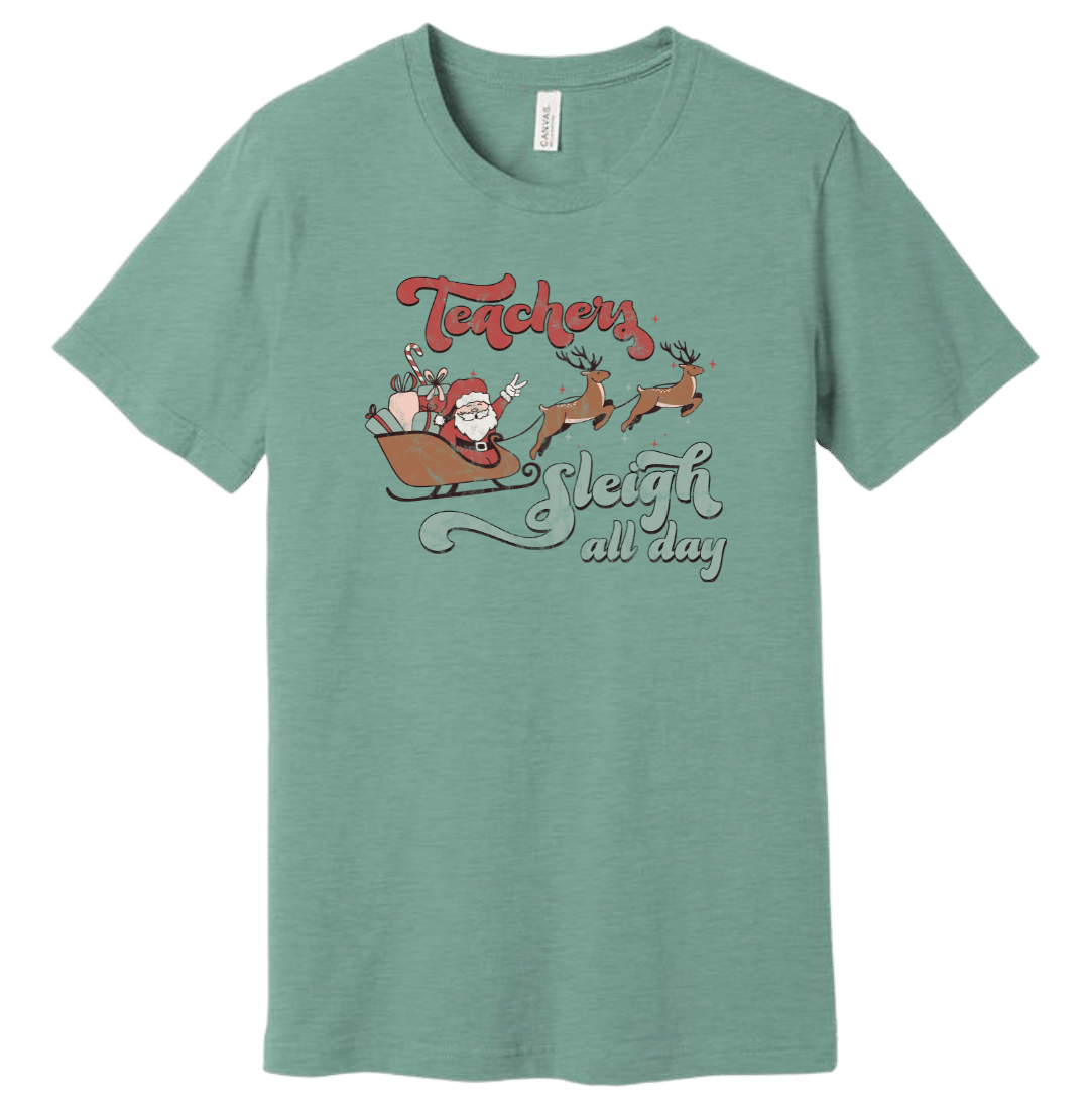 Teachers Sleigh All Day Dressing Festive prism dusty blue T-shirt