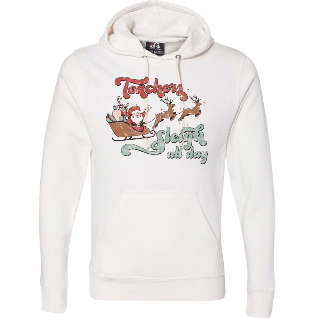 Teachers Sleigh All Day Dressing Festive white hoodie