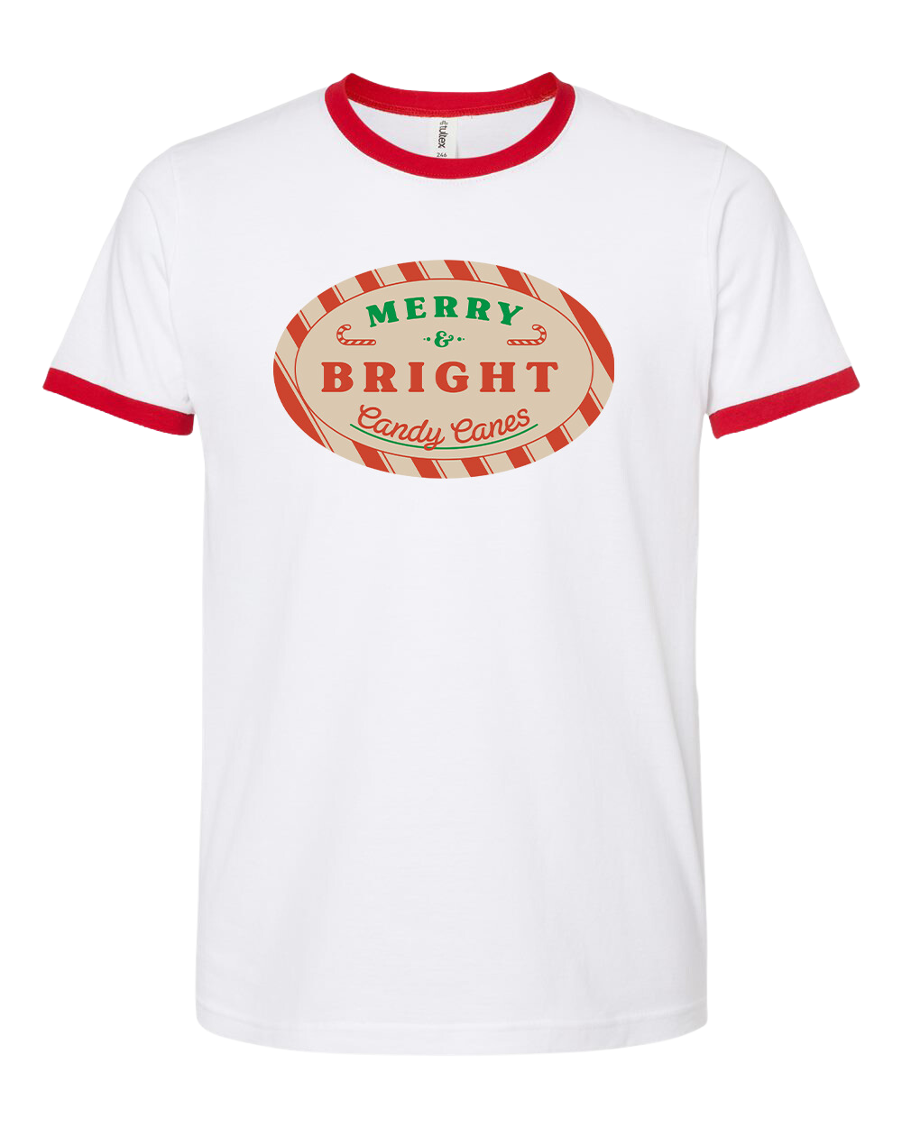 Merry and Bright Candy Canes Dressing Festive ringer tee