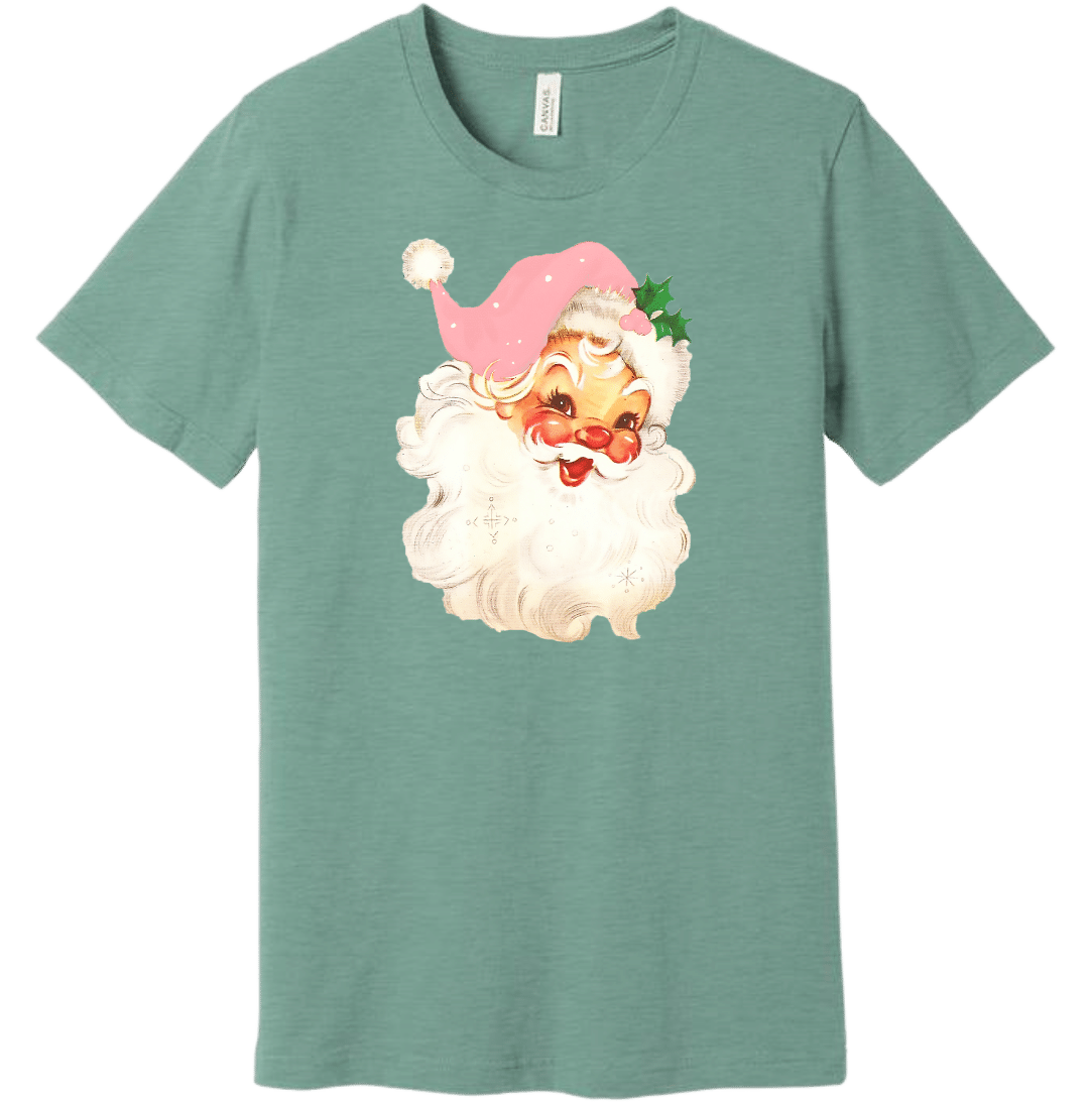 Vintage Pink Santa Dressing Festive green T-shirt