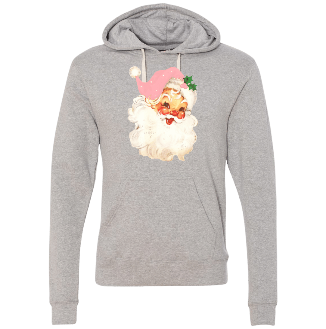 Vintage Pink Santa Dressing Festive Hoodie Grey