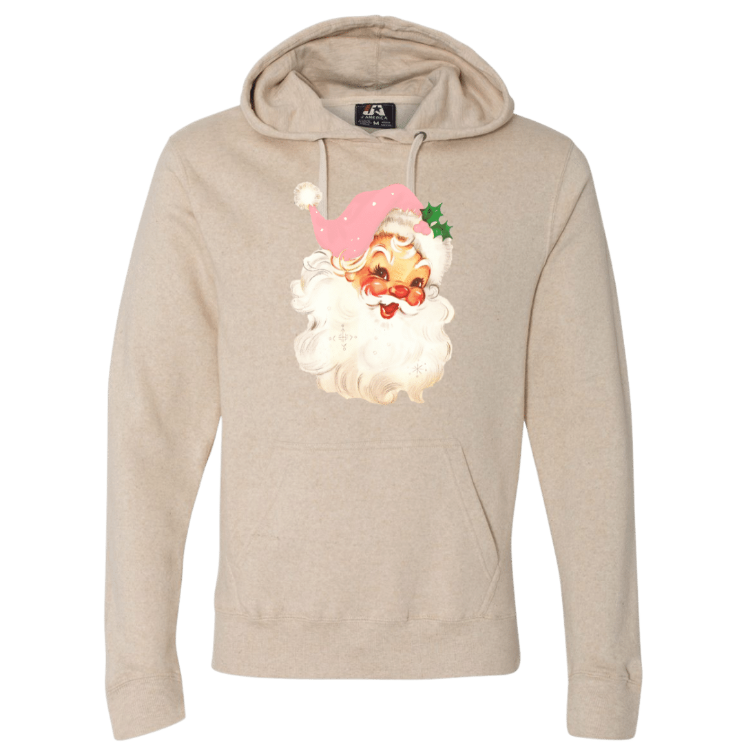 Vintage Pink Santa Dressing Festive Oatmeal Hoodie