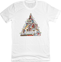 The Book Bea Christmas Tree dressing festive white T-shirt