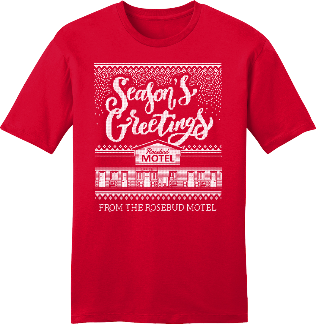 Rosebud Motel Season's Greetings Ugly Sweater tee