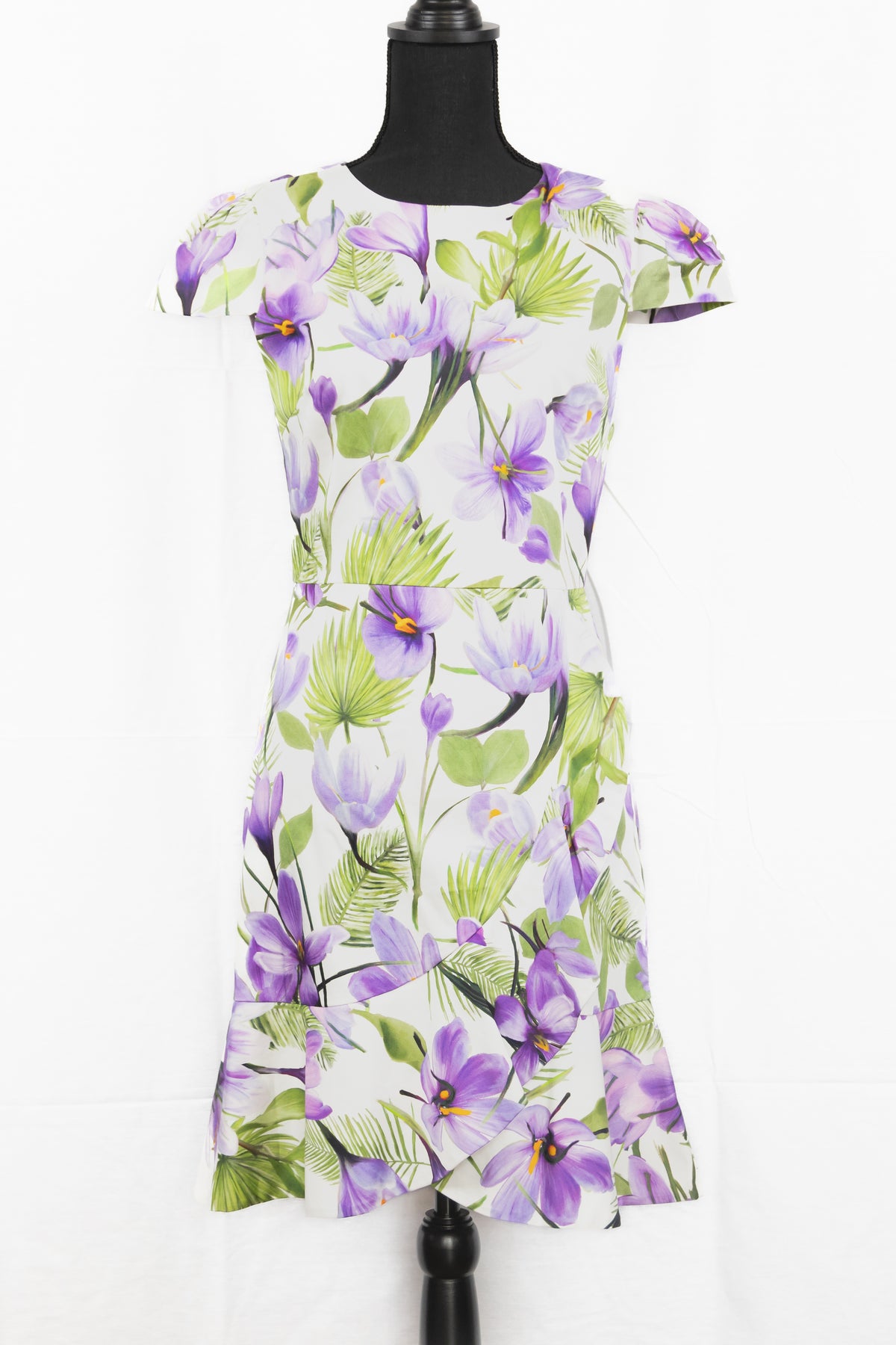 Purple Floral Faux Wrap Cap Sleeve Dress As Seen on Hallmark - Size 8