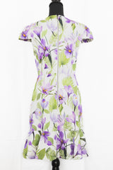 Purple Floral Faux Wrap Cap Sleeve Dress As Seen on Hallmark - Size 8