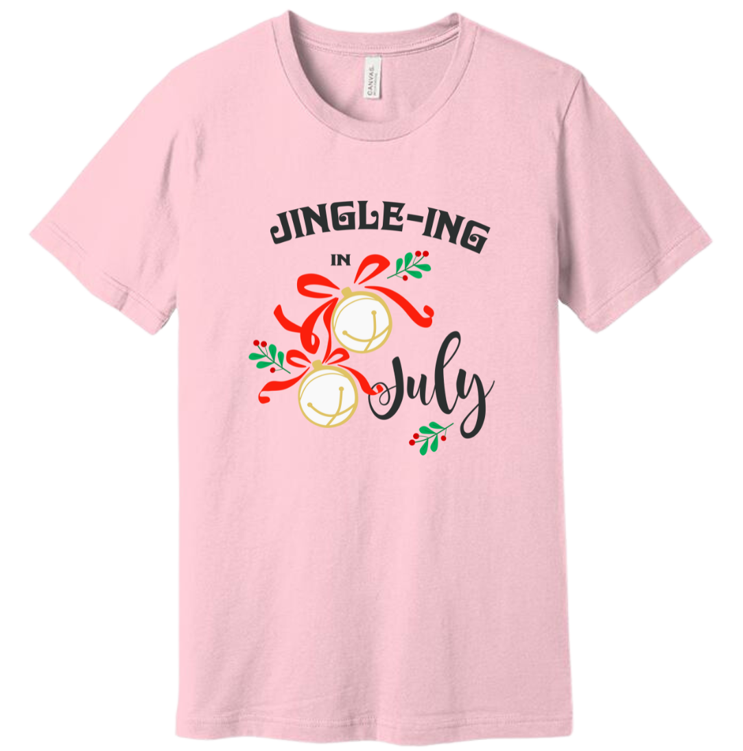 Jingle in July Dressing Festive  pink T-shirt