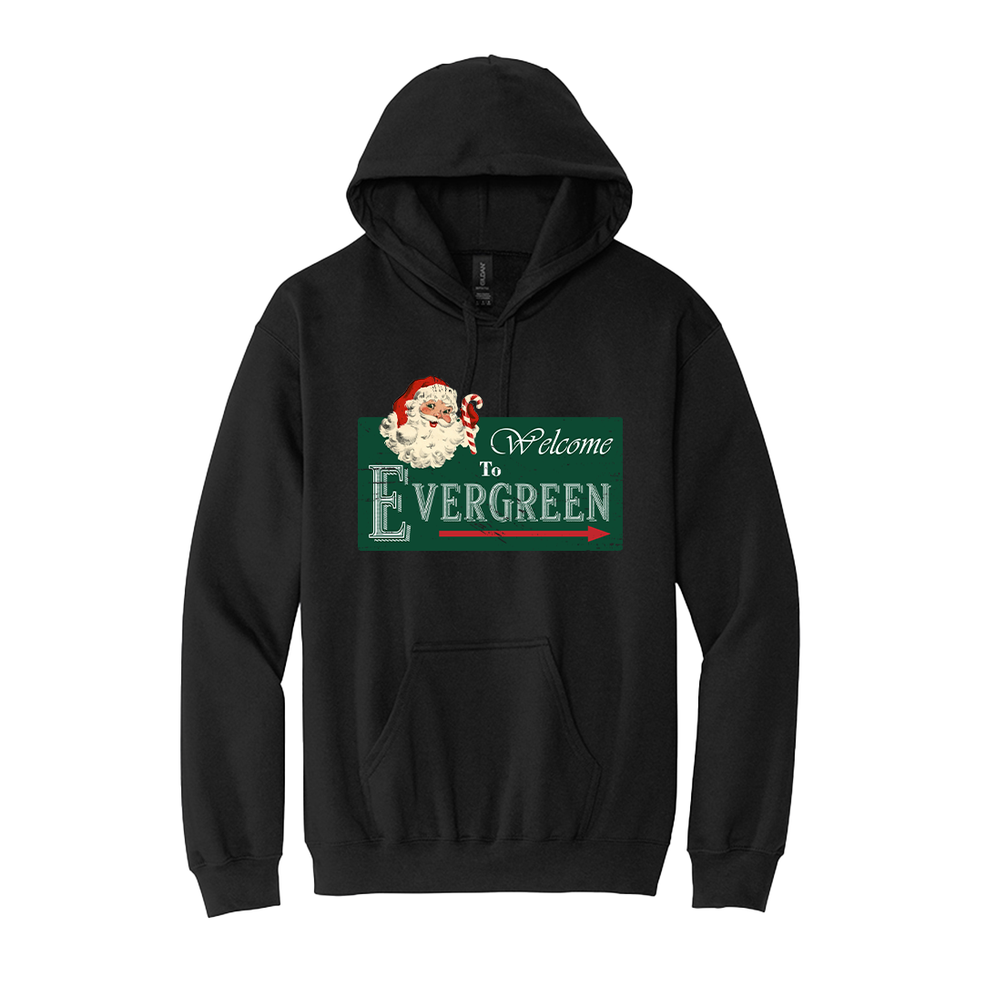 Welcome To Evergreen Dressing Festive black hoodie