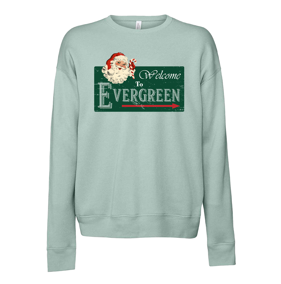 Welcome To Evergreen Dressing Festive dusty blue Crew