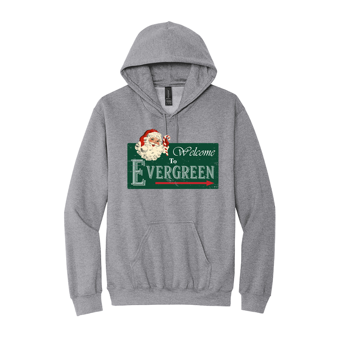 Welcome To Evergreen Dressing Festive grey hoodie
