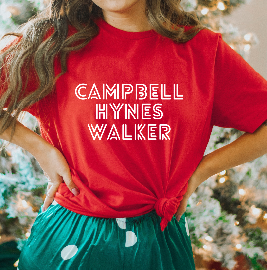 Campbell Hynes Walker Hallmark Favorites Dressing Festive T-shirt red