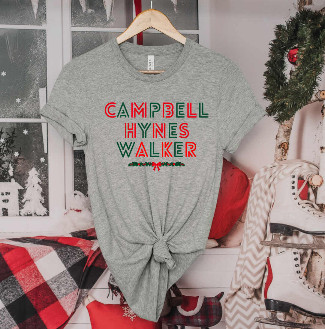 Campbell Hynes Walker Hallmark Favorites Christmas Version Dressing Festive T-shirt grey