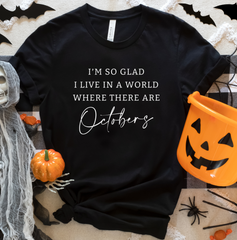 World With Octobers White Print Dressing Festive Black Tee