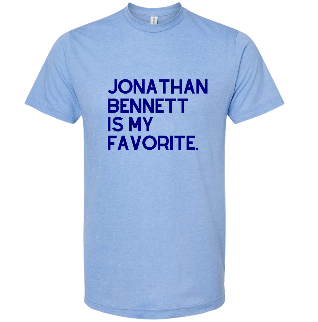 Jonathan Bennett is my Favorite blue tee dressing festive