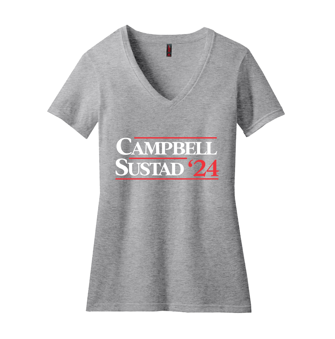 Campbell Sustad Hallmark Political Campaign Dressing Festive V-neck grey