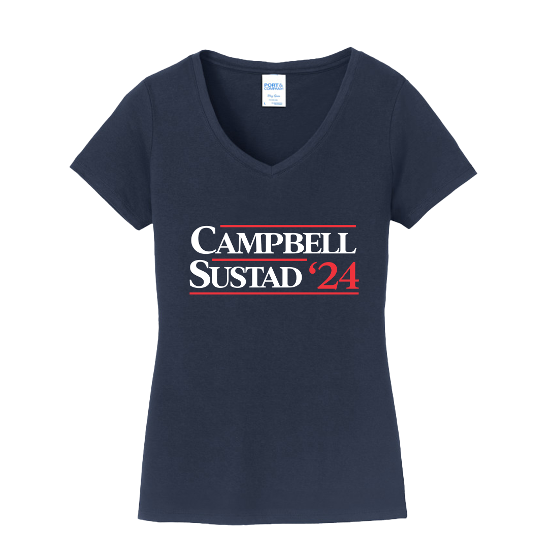 Campbell Sustad Hallmark Political Campaign Dressing Festive navy V-neck