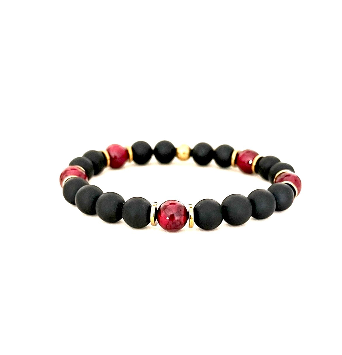 Jewels For Hope Onyx with Red Stone Stretch Bracelet As Seen On Will Kemp