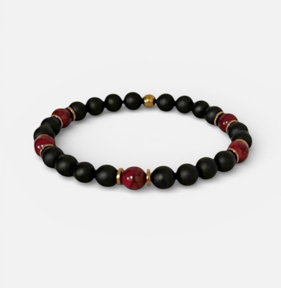 Jewels For Hope Onyx with Red Stone Stretch Bracelet As Seen On Will Kemp