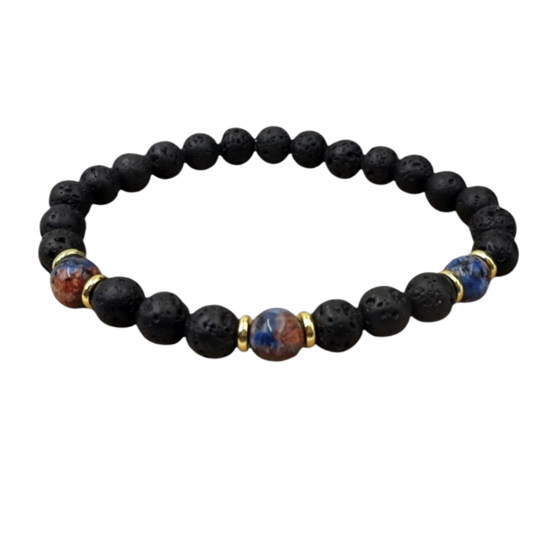 Lava and Blue Stone Stretch Bracelet As Seen On Will Kemp