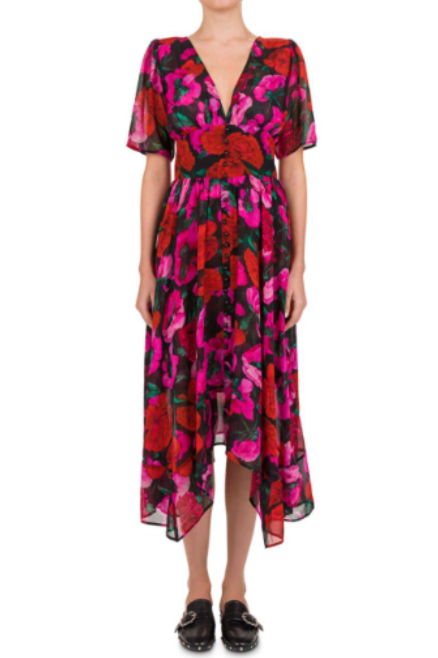 Silk Floral Button Up Dress As Seen on Hallmark - Size 3 (US M or L)