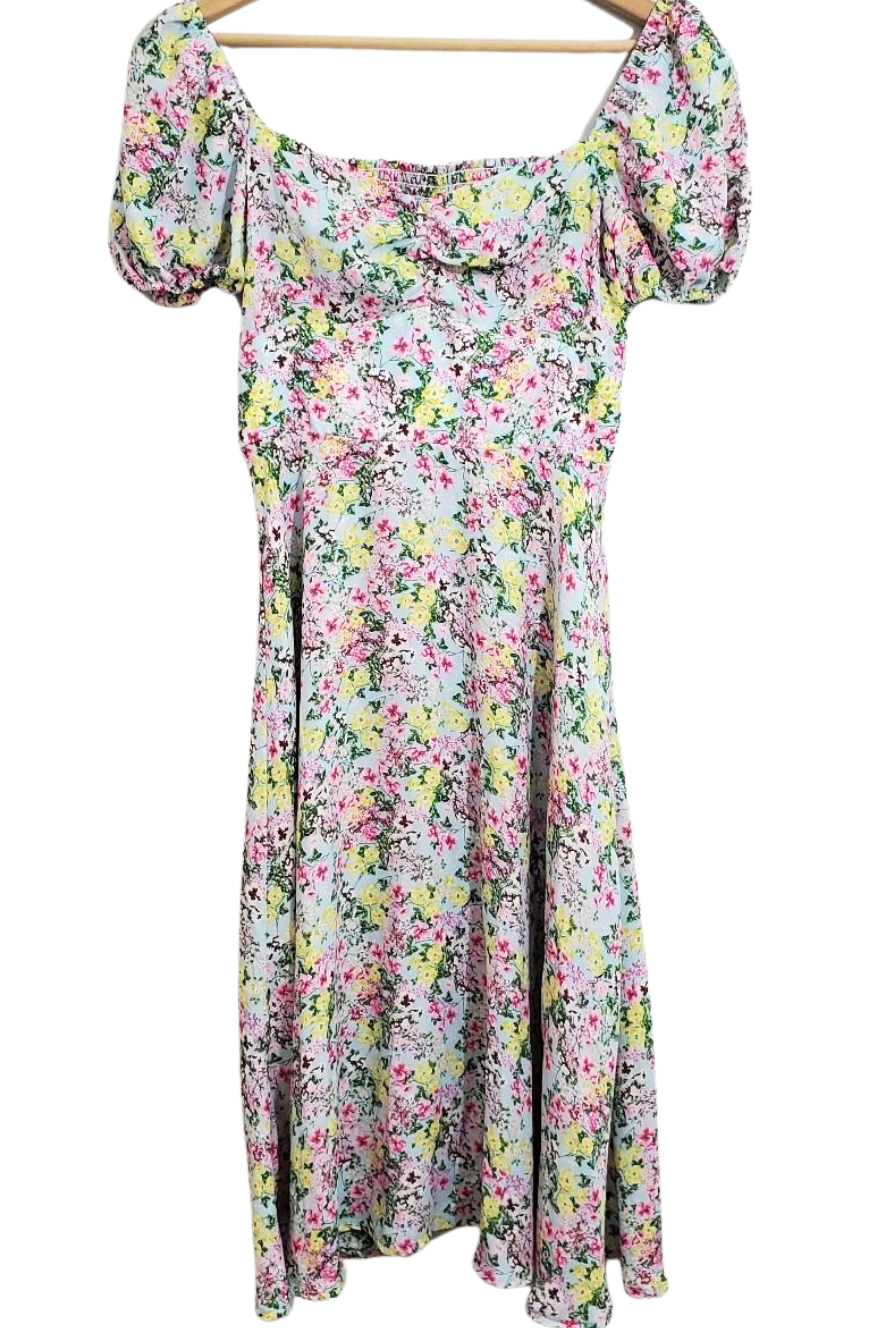 Floral Cottage Puff Sleeve A-Line Midi Dress As Seen on Hallmark - Size 12