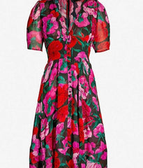 Silk Floral Button Up Dress As Seen on Hallmark - Size 3 (US M or L)