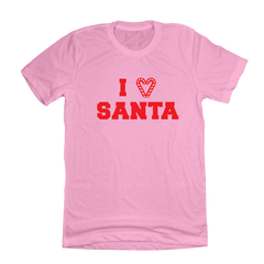 I Love Santa Candy Cane Heart Red Ink Dressing Festive Pink T-shirt
