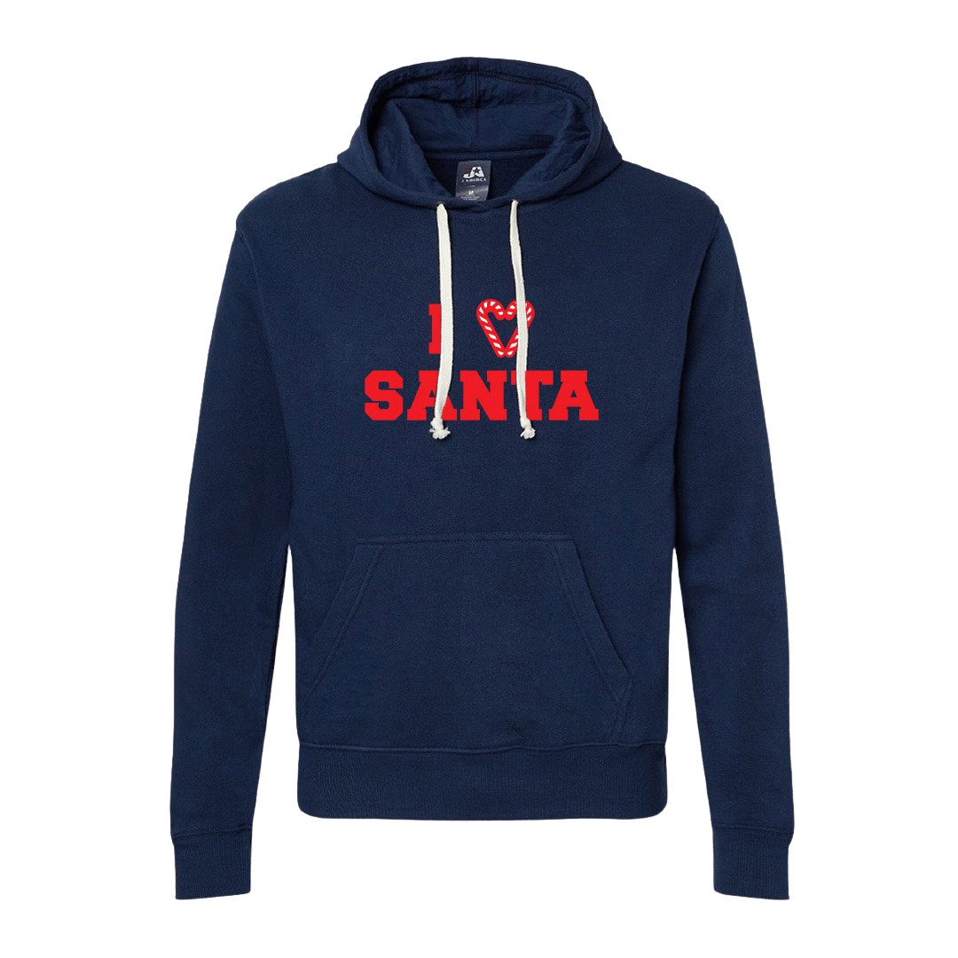 I Love Santa Candy Cane Heart Red Ink Dressing Festive navy Hoodie