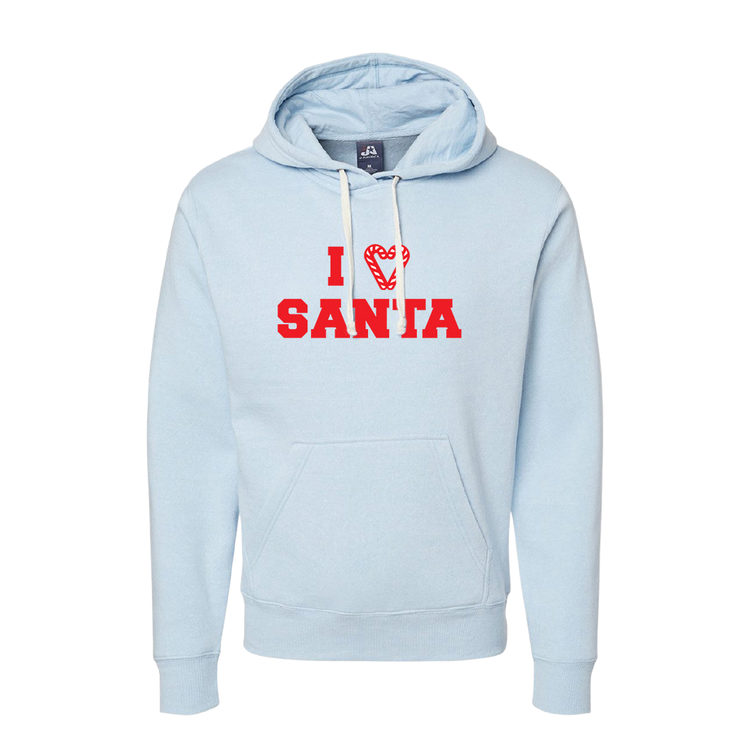 I Love Santa Candy Cane Heart Red Ink Dressing Festive Light Blue hoodie