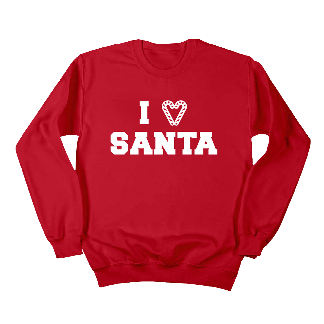 I Love Santa Candy Cane Heart White Ink Dressing Festive crewneck Red