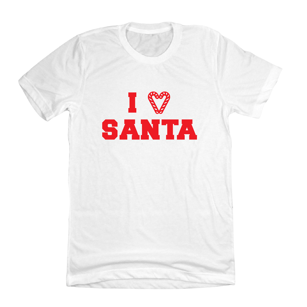 I Love Santa Candy Cane Heart Red Ink Dressing Festive White T-shirt