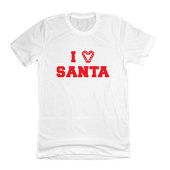 I Love Santa Candy Cane Heart Red Ink Dressing Festive White T-shirt