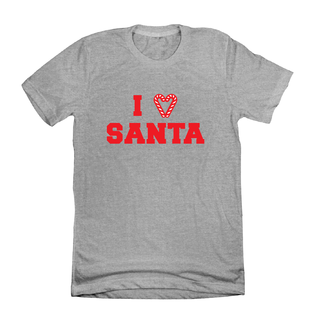 I Love Santa Candy Cane Heart Red Ink Dressing Festive athletic Grey T-shirt