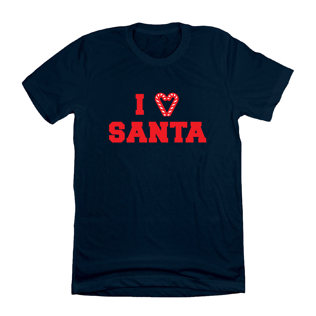 I Love Santa Candy Cane Heart Red Ink Dressing Festive Navy T-shirt