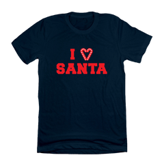 I Love Santa Candy Cane Heart Red Ink Dressing Festive Navy T-shirt