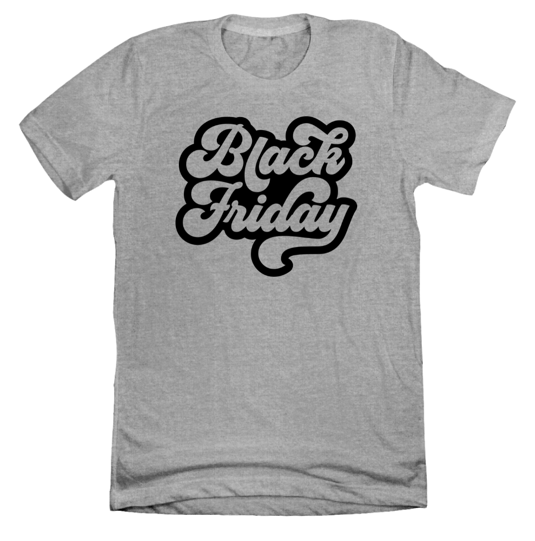 Retro Black Friday Black Text Dressing Festive grey T-shirt