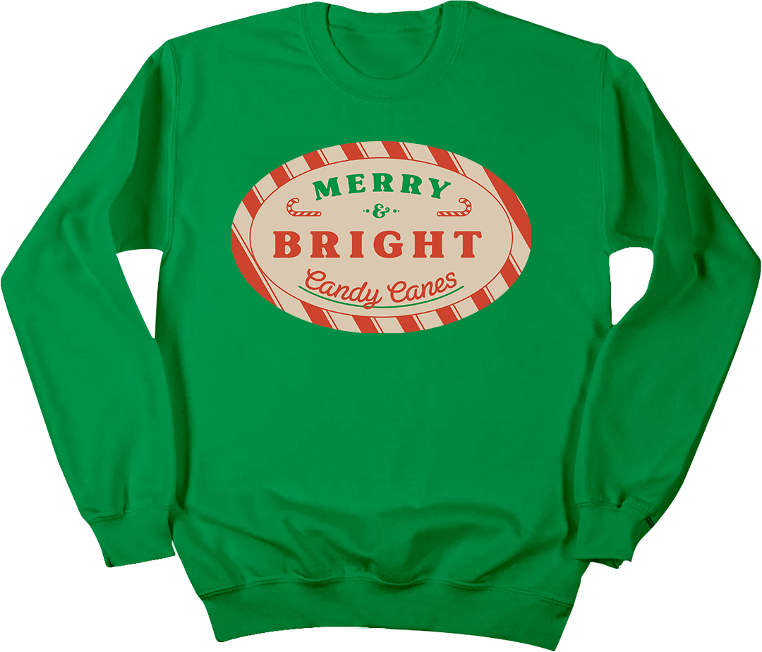 Merry and Bright Candy Canes Dressing Festive green crew