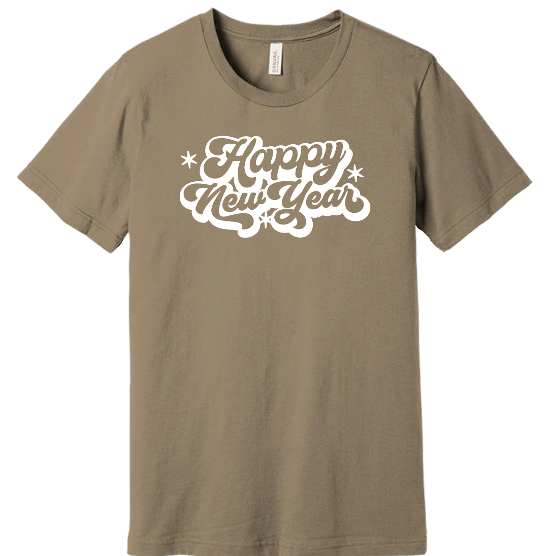 Retro Happy New Year Dressing Festive  Tan T-shirt