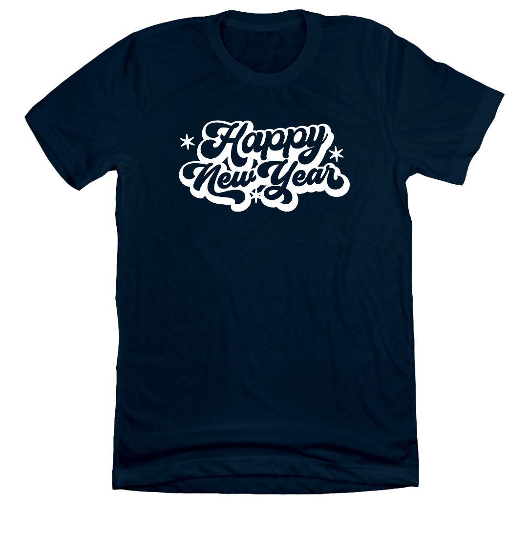 Retro Happy New Year Dressing Festive  Navy Blue T-shirt