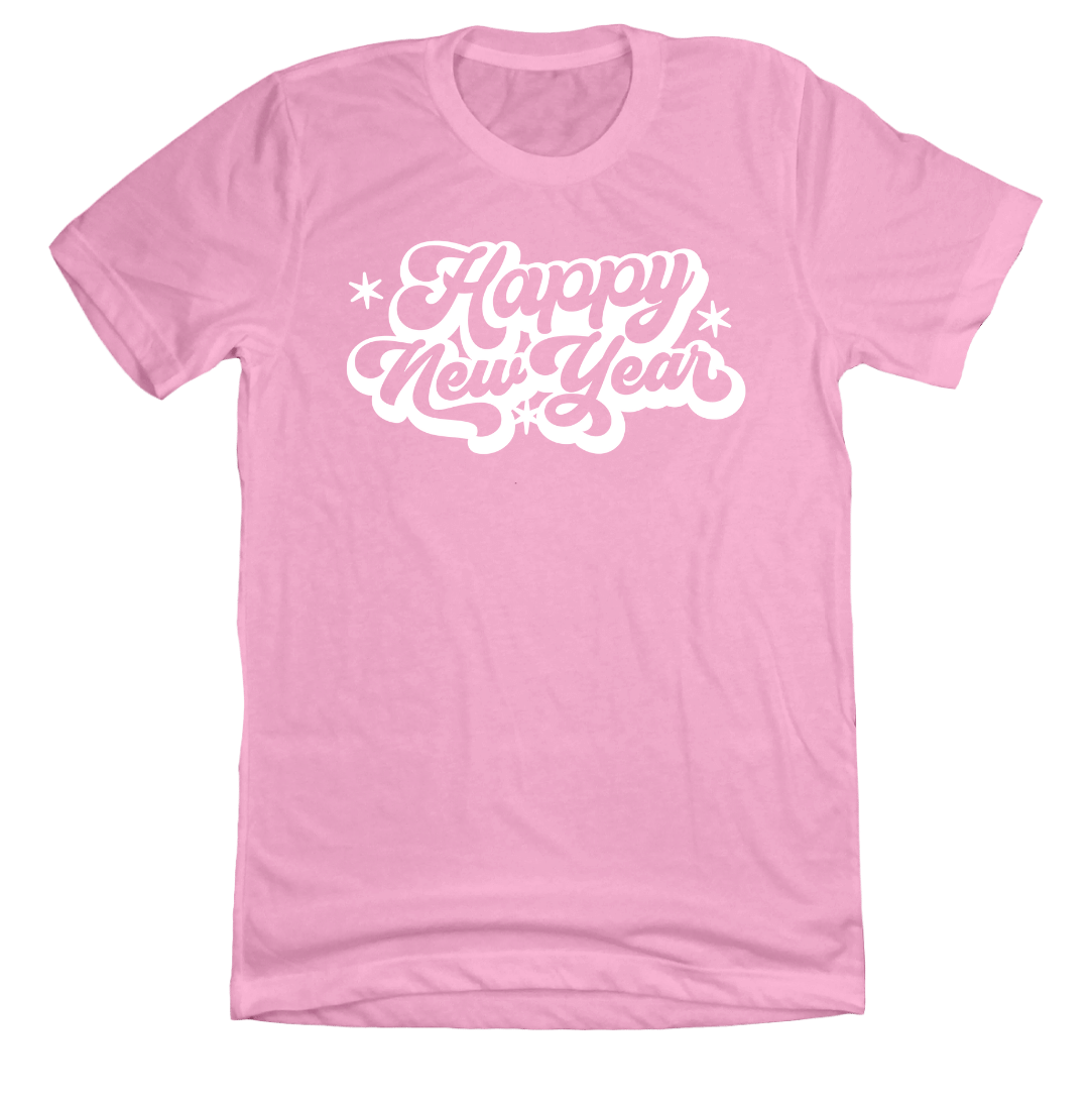 Retro Happy New Year Dressing Festive  Pink T-shirt