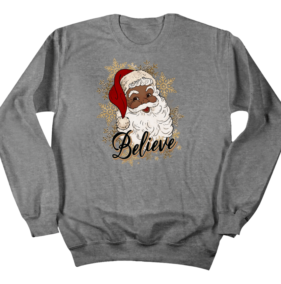 Santa Believe Dressing Festive  grey crewneck