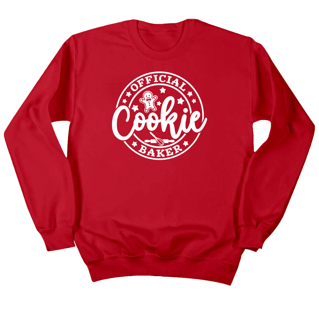 Official Cookie Baker Dressing Festive  red crewneck